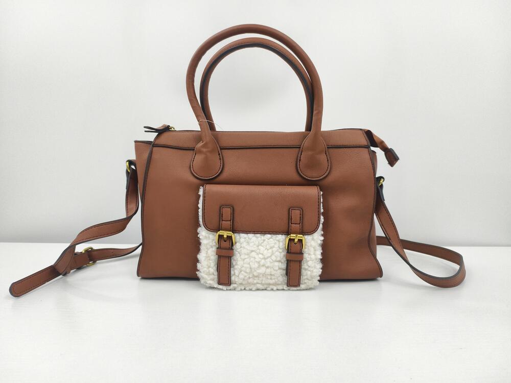 A.n.a Satchel Crossbody Bag Womens Medium Brown Faux Leather Sherpa Purse